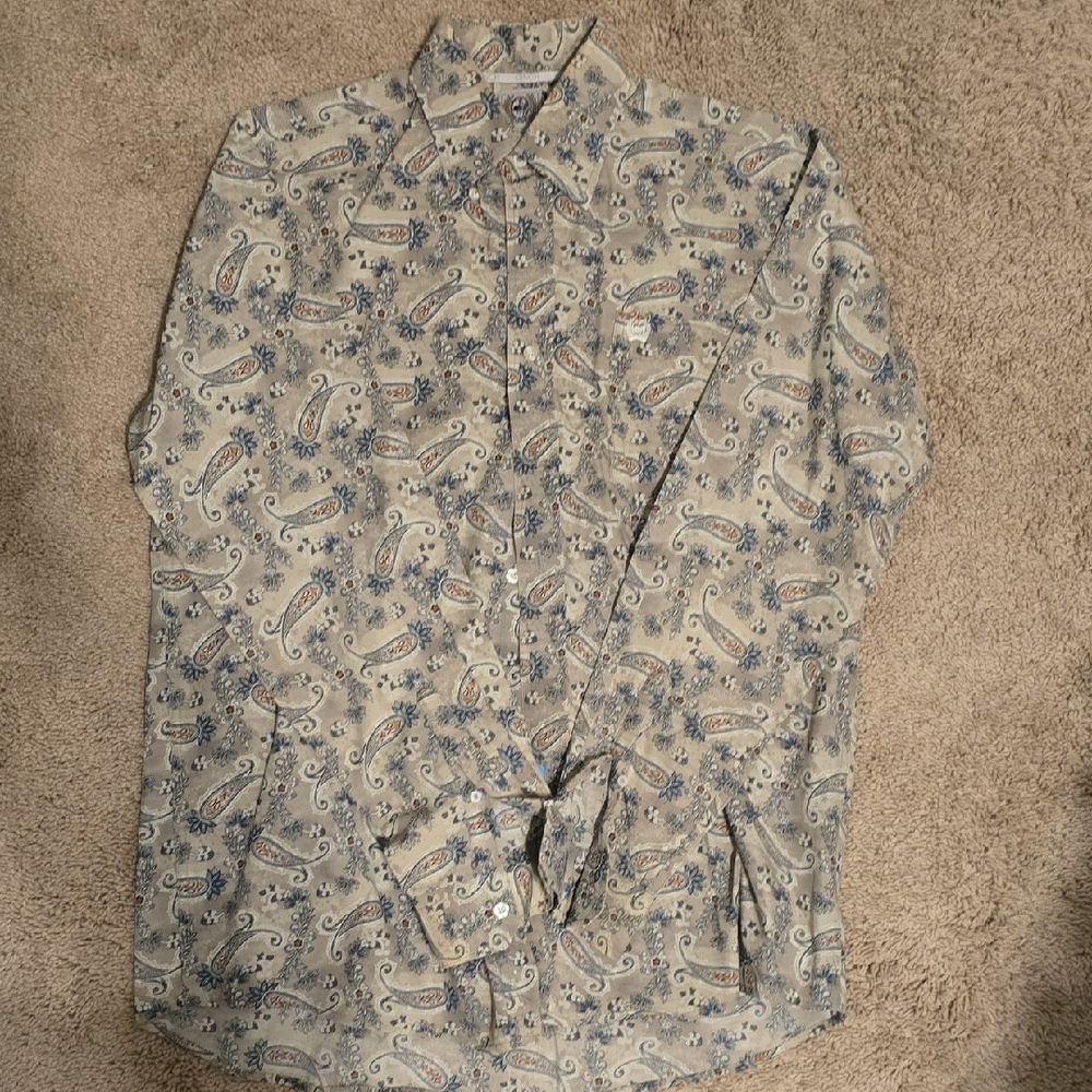 Men's Paisley Print Shirt - Cream and Blue, Small